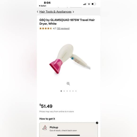 GSQ by Glamsquad Travel Dryer. New in Box. NIB. 1875 Watts. Includes Travel Bag. - Picture 5 of 5